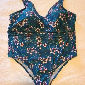 Kona Sol 26W Blue/Floral One-piece Bathing Suit